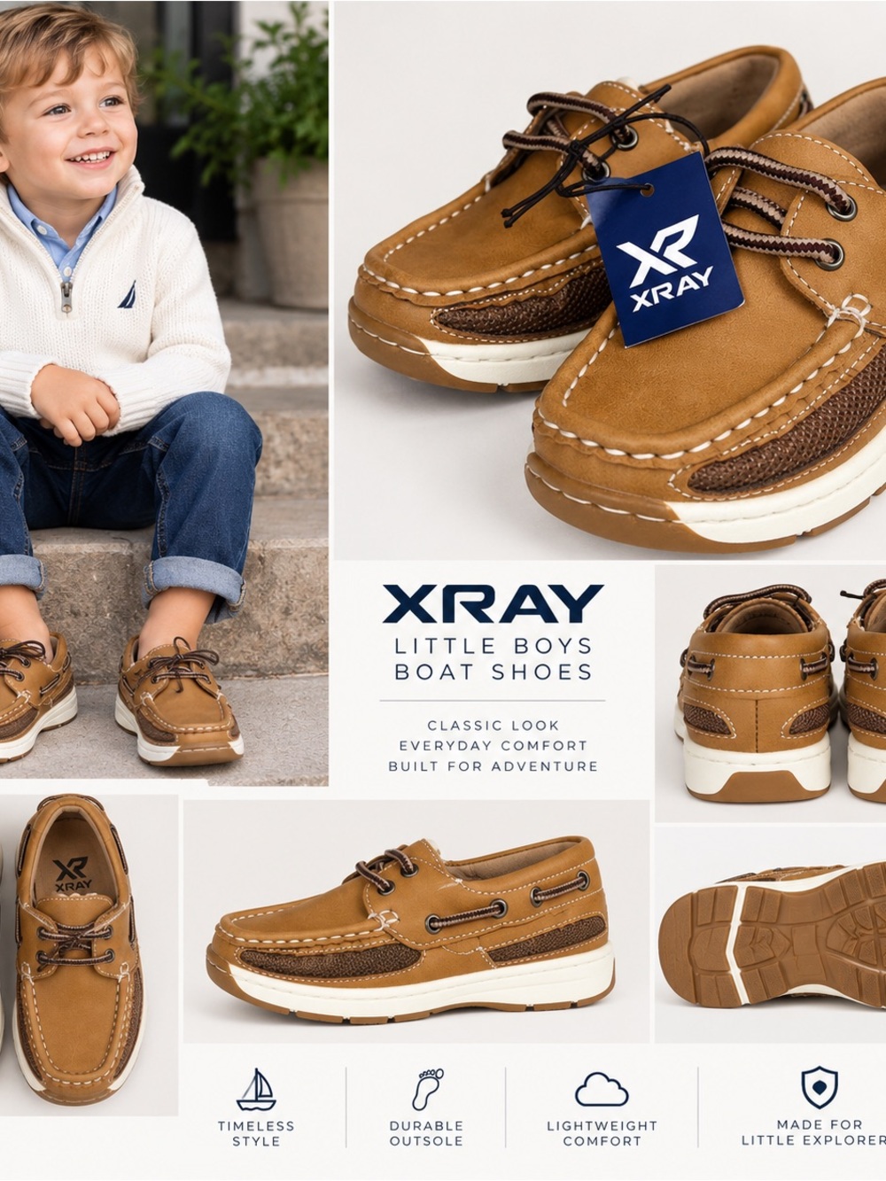 XRAY Little Boys Tan Boat Moccasins – Casual Comfort